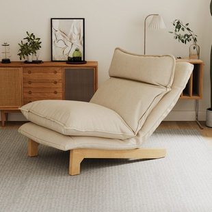 可躺可睡懒人布艺沙发原木风小户型卧室阳台躺椅网红棉麻单人沙发