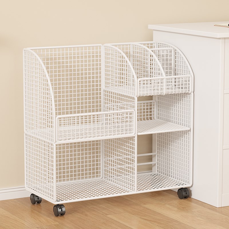 桌下置物架书桌旁小书架可移动办公D桌边推车书本收纳带轮落地书