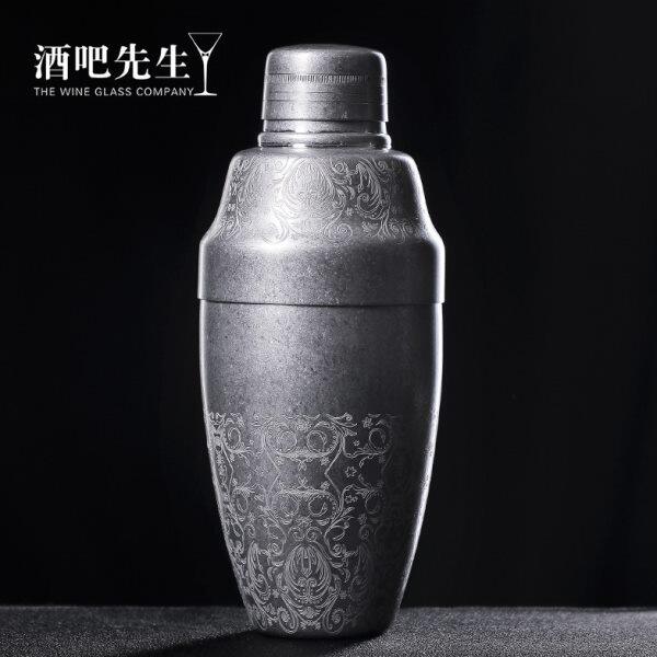 酒吧先生日式三段调酒壶加厚不锈钢调酒器蚀刻摇酒壶雪克壶shaker