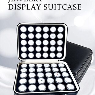 裸石钻盒子样品展示收纳盒透明圆盒旋转戒面文玩珠子宝石拉链皮箱