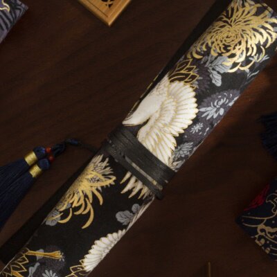 竹羽堂 中国风 烫金织锦流苏笔帘 笔袋 水彩画笔笔帘 毛笔笔帘 笔