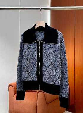 【妍妍粉丝专享】26新款菱格纹翻领拉链针织开衫外套ONWM24615908