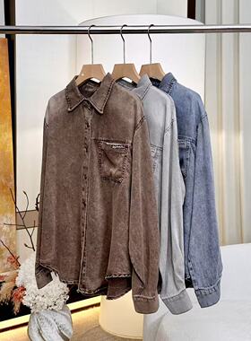 【妍妍】复古洗水休闲宽松牛仔衬衫ONSC211636209