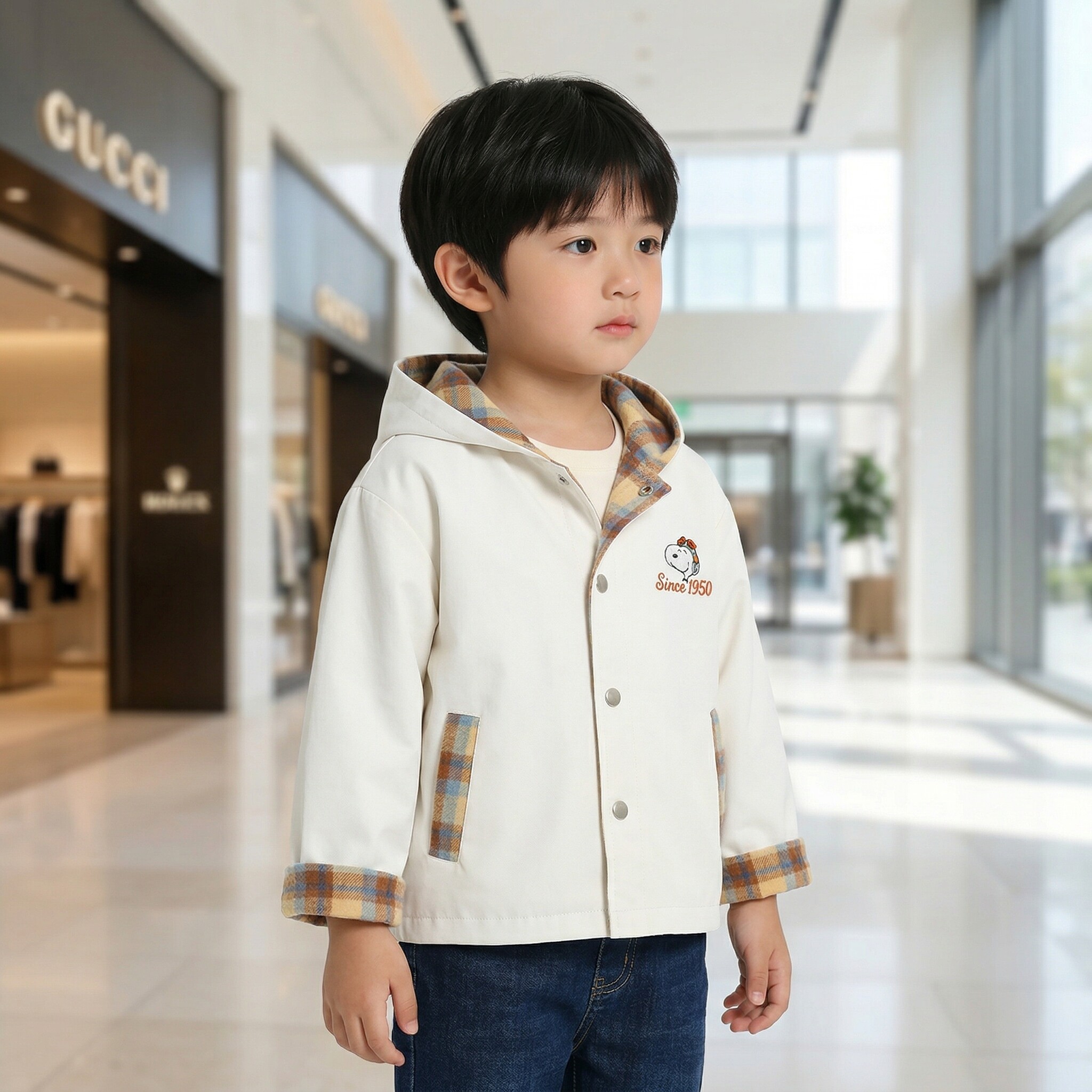 史努比童装 2026春季男童春装休闲风衣儿童外套两面穿连帽外套