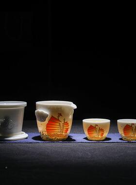 素羊脂瓷15991便烧携式户外旅茶行具一壶二四杯快客杯露营收纳小