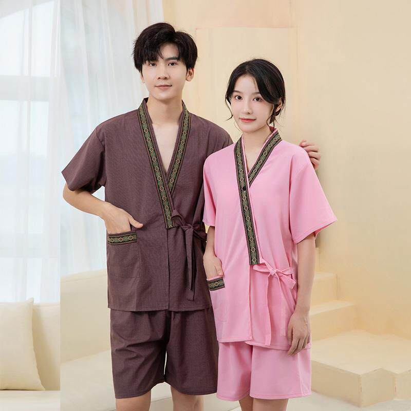 蒸2022汗拿服女款男士开衫情侣款LXL浴服按摩汉棉蒸桑服苎麻足疗