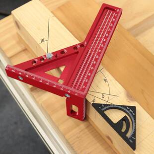 木尺工二合一组合角尺-长三厚款多角度木68141匠方-加划线尺洞洞