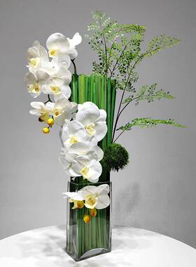 简约现代绿色MKB花瓶蝶兰仿居真花摆件客厅家餐桌假面花摆设蝴装