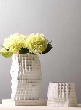 瓶简约现代几何PIM瓷花白瓷宽陶口径水培装饰样房板插花艺术摆件