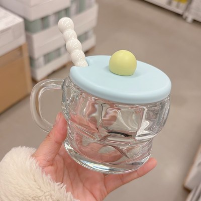 带盖有勺加厚玻璃杯耐热早餐牛奶杯把手杯K女生礼物燕麦杯咖啡杯