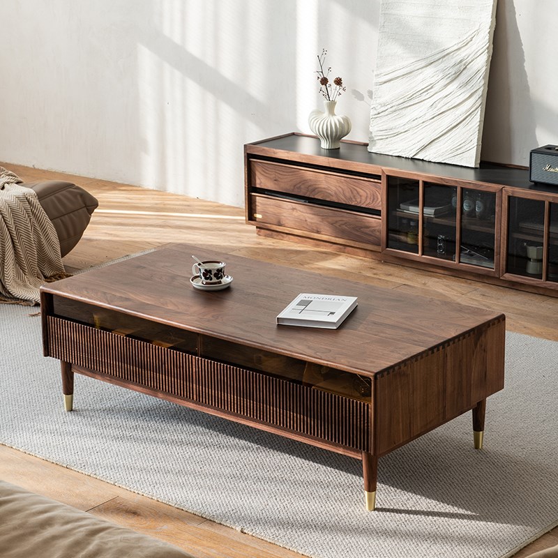 北美黑胡桃木f茶几全实木电视柜茶几组合小户型北欧客厅家具边几