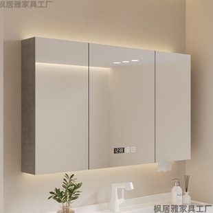 卫生间挂墙式置物架浴室储物柜智能独镜柜实木化妆镜收纳置放架