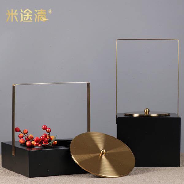 现代新中式古典黑色提盒铁艺摆件样板房家居客厅玄关收纳软装饰品