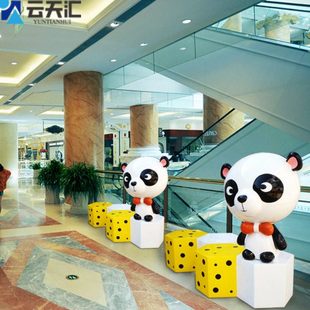 创意玻璃钢座椅户外商业街休息坐凳商场熊猫六边形合组休闲椅