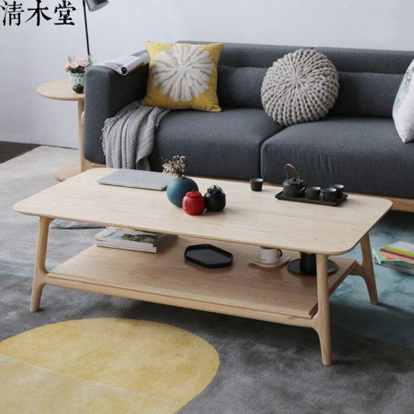 清木堂北欧实木双层黑胡桃茶几定做简约客厅简易高茶几茶桌咖啡桌