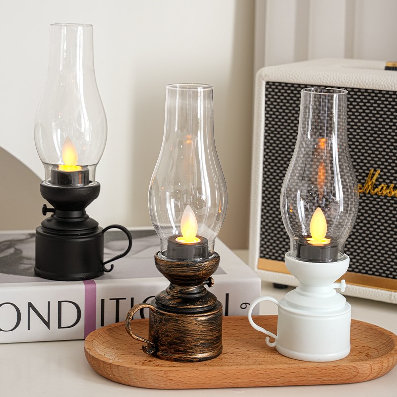 仿古小夜灯复古电子煤油灯桌面小摆件氛围灯P床头灯摄影拍照道具