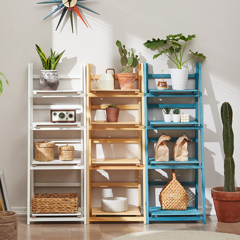 多层置物架客厅阳台折叠落地实木收纳架梯形N简约阶梯隔板花盆架