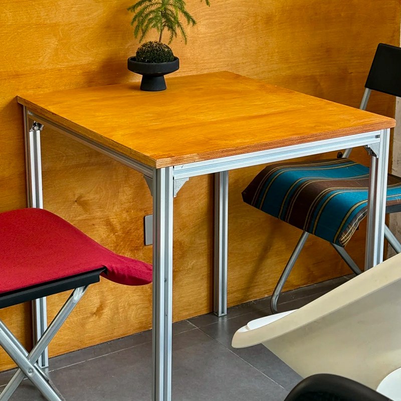 铝型材桦木海洋板洽m谈桌可定制小桌子咖啡厅极简餐桌现代长方形