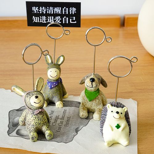 可爱动物照片夹 树脂卡通装饰摆件 办公桌面名T片夹便签夹留言夹