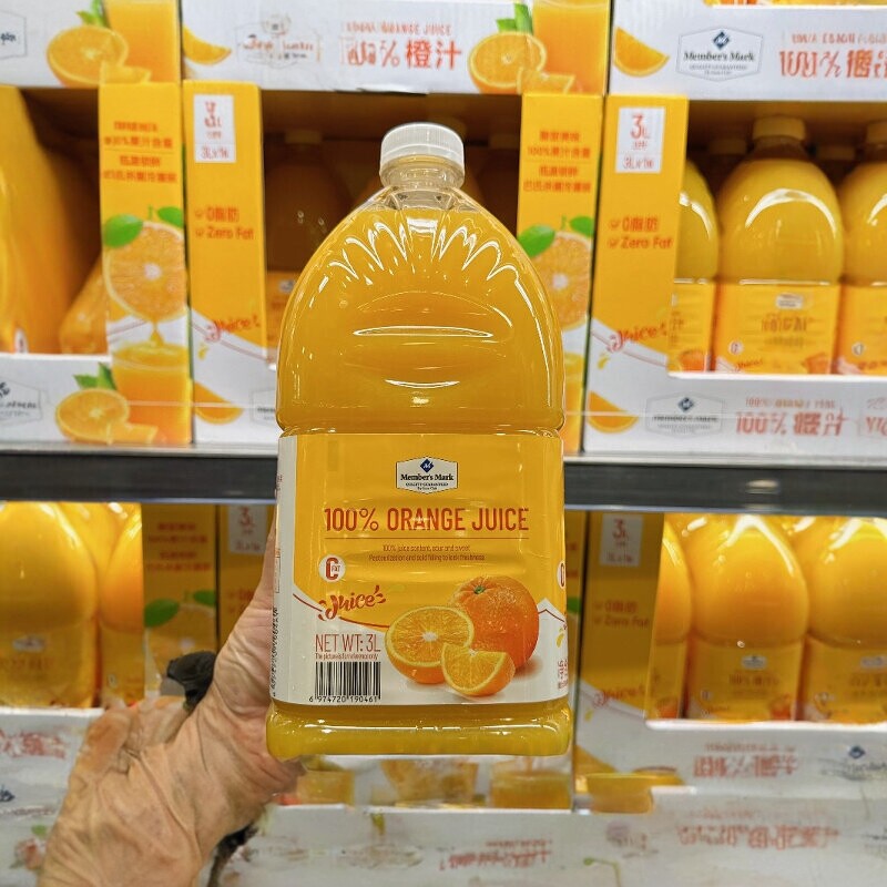 山姆Member's Mark100%橙汁3L大容量新鲜橙子味浓缩果汁饮料酸甜