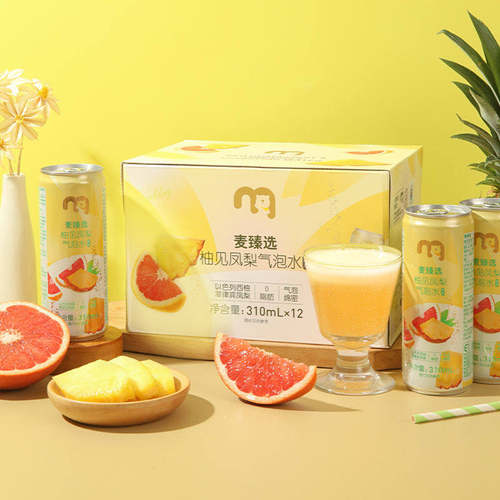 麦臻选柚见风梨气泡水310ml×12罐装清爽饮料碳酸饮料解渴解腻