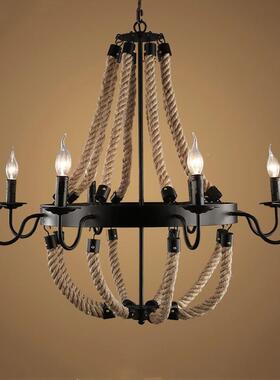 美式乡村火lo53ft复古创意咖服装网锅店咖啡餐厅厅铁艺8头麻绳吊