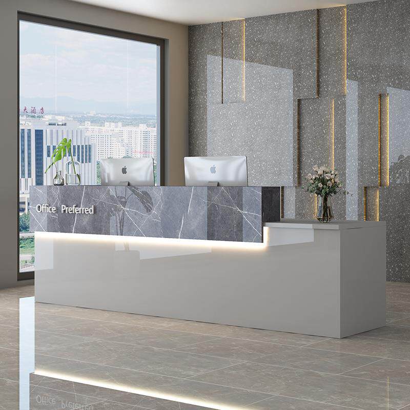 新款现代烤漆吧台酒店前桌服装店收台台3367公司前台仿大理石银接