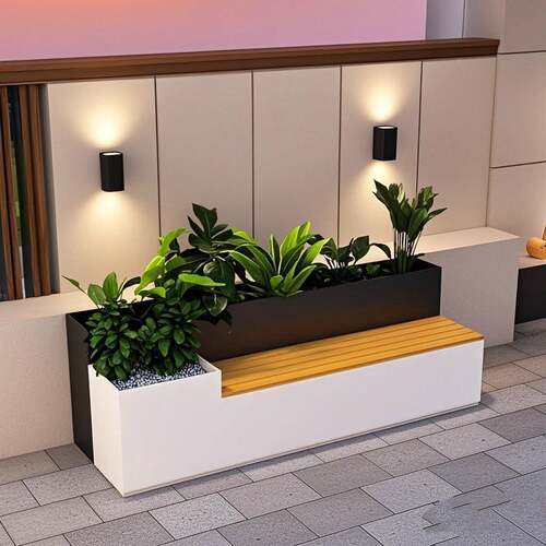 户外不艺锈钢铁花箱花槽组成品路花池庭院道花箱坐68凳合庭院花箱