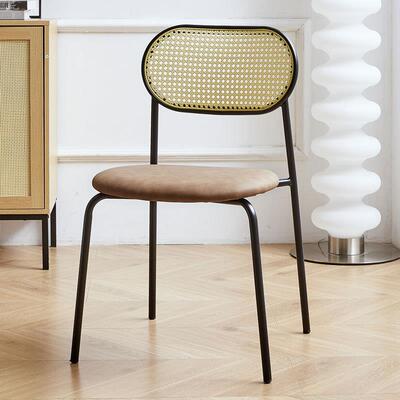 欧轻奢餐椅家用厅藤编椅网北咖啡厅靠背椅红奶茶店休客闲藤BND编