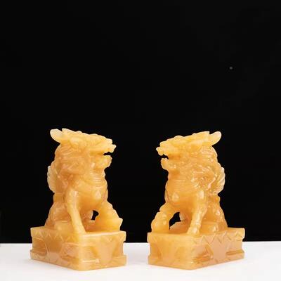 件雕天玉石黄玉麒麟然0495手工刻家居装饰玄关客厅窗台摆中式