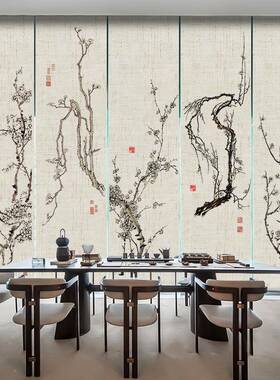 隔断帘升降卷YBN-0002帘花玄书房茶室关名宿客栈电动亚手动背景窗