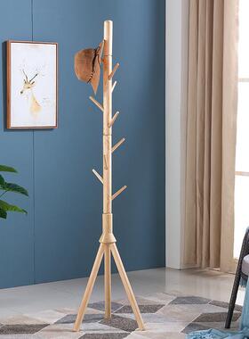 白蜡木立衣帽式架客厅卧室架创意挂落地木质衣帽架81424简约实木