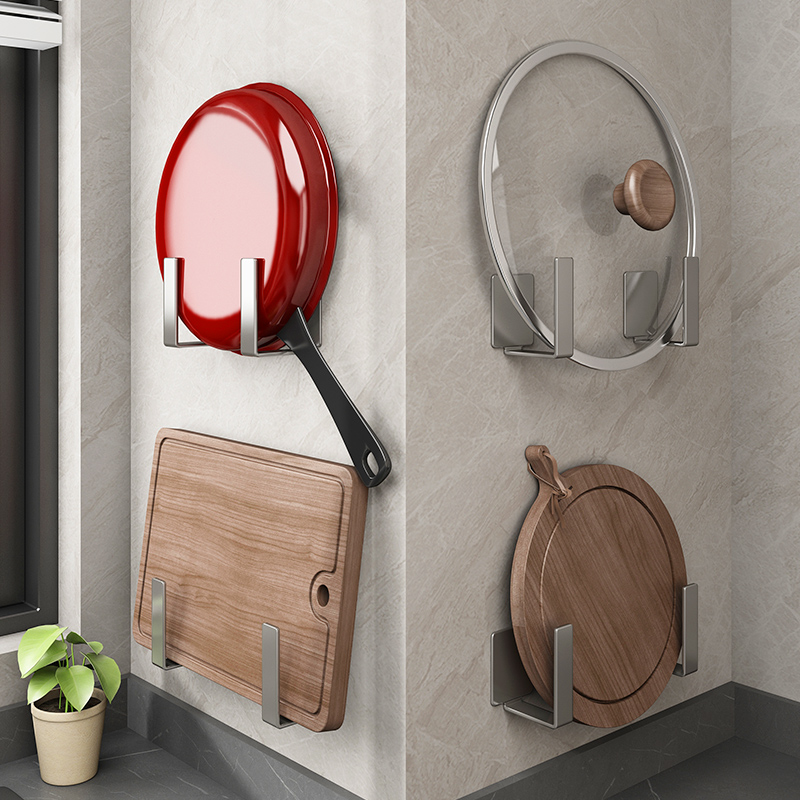 锅盖挂钩免打g孔砧板厨房挂菜板专用胶粘上墙神器锅置物架强力粘