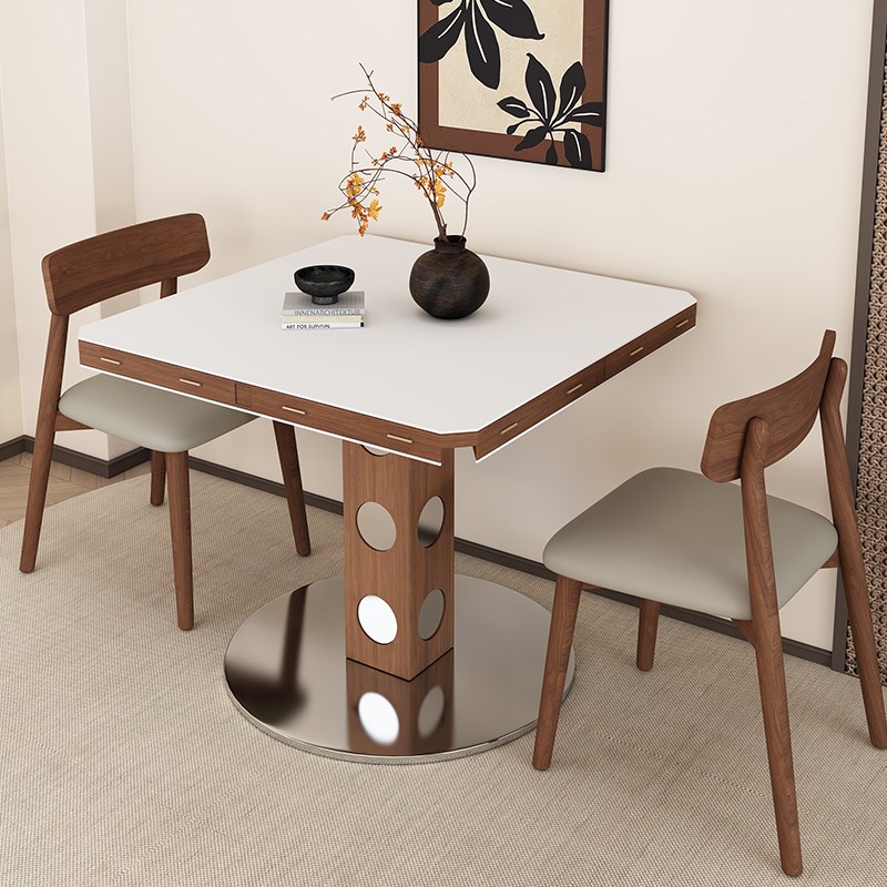 北欧简约实木餐桌椅组合家用小户型多I功能折叠复古岩板吃饭桌子