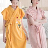 吸水速干美容院可穿浴巾酒店浴衣绣花睡袍 通用新款 浴袍女夏款 四季