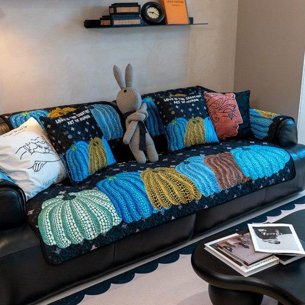 深色艺术高级感南瓜沙发垫耐脏轻奢风坐垫加厚防滑四季通用沙发巾