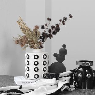 密度家居轻奢现代黑白圆点创意陶瓷花瓶客厅玄关餐桌花艺装饰摆件