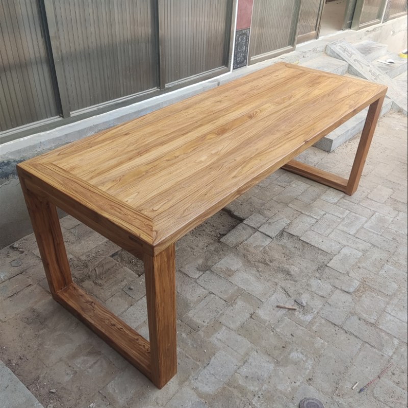 老榆木书桌简约书法桌复古新中式茶桌实I木写字台工作台长方形餐