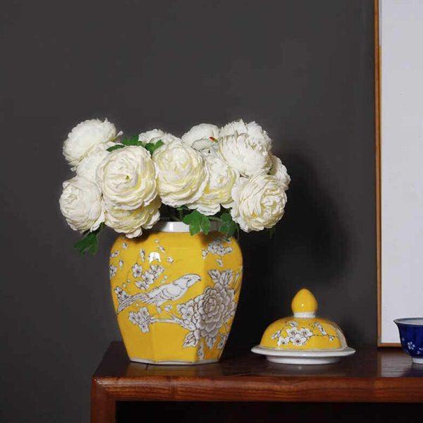 黄色复古中式花瓶储物罐带盖插花水培花器客厅玄关电视柜装饰摆件,家居饰品,花瓶,淘宝优惠券,粉丝福利购,淘宝优惠卷