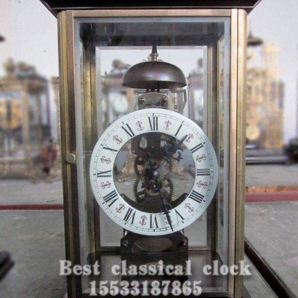 全铜机械骨架钟|老式上弦透视钟表|仿古机械台钟|古典仿古董钟