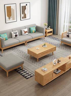 冬夏两用北RTM实欧木沙发布艺简约小型三人位贵户妃白色茶几发沙