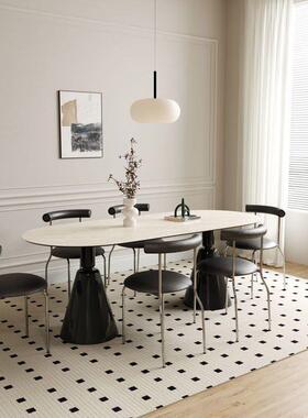 轻型约现代奢简法式奶油餐桌餐桌椅岩KKZ板组合小户家用椭圆形桌