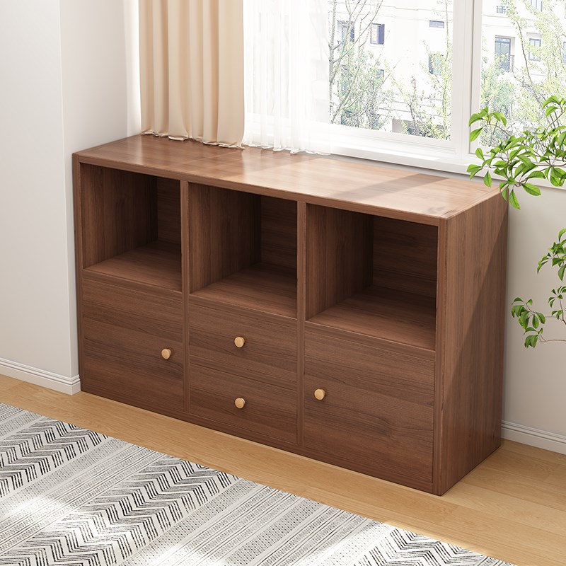 实木色书架落地置物架家用客厅墙边窄柜多L层储物柜卧室飘窗柜书
