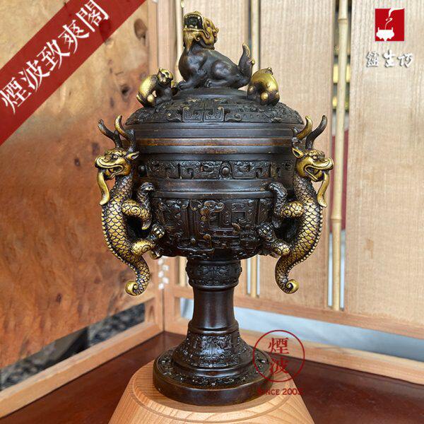 陈巧生 巧生炉 陈冠丞 狮钮饕餮纹鐏式熏炉 手工铜炉 香炉 宣德炉