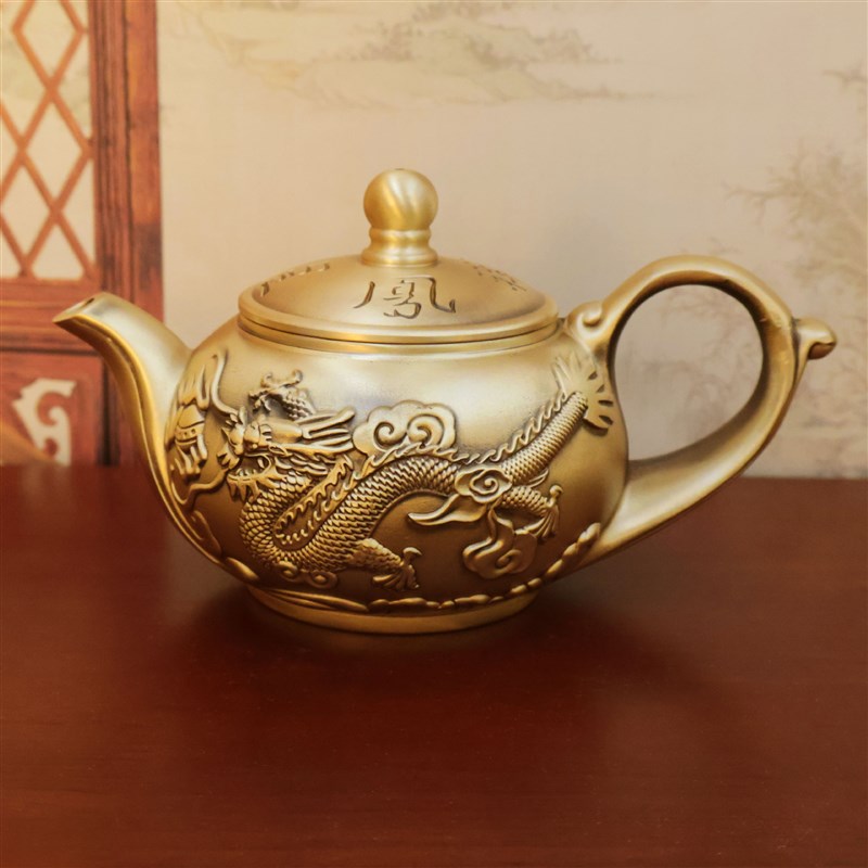 铜茶壶龙凤壶水滴壶仿古龙凤茶壶家居办公室装饰工艺品创意手把件