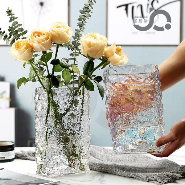 北欧简约芬兰冰川轻奢玻璃花瓶鲜花百合玫瑰插花餐桌茶几桌面民宿