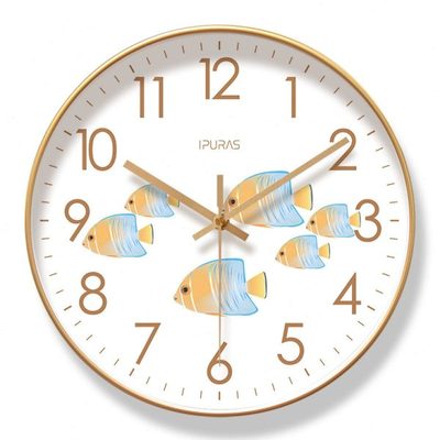 易普拉6227挂钟卡通小鱼客厅钟表可爱家用时钟挂表静音扫秒石英钟