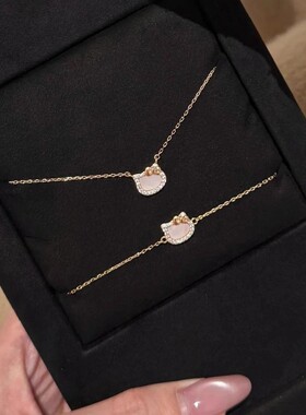 S925纯银猫咪满钻蝴蝶结锁骨链