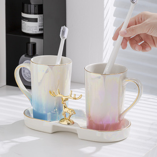 轻奢漱口杯套装 牙刷结婚情侣一对家用牙缸具刷牙杯高级感洗漱杯子