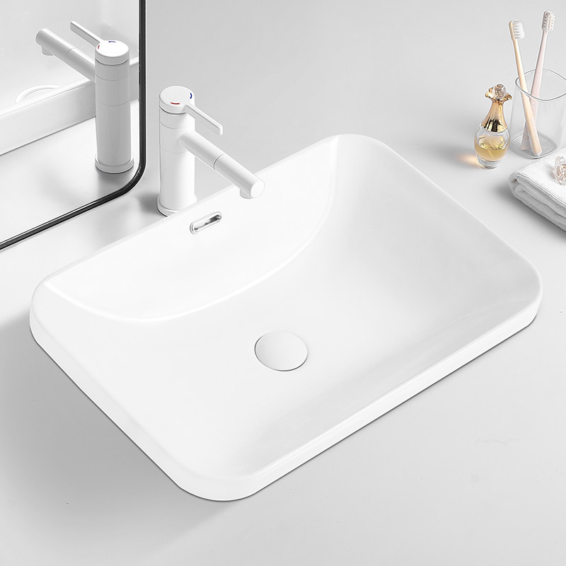 台中盆半嵌入式洗脸盆超薄边陶瓷盆化妆室洗手盆长方形大小尺寸